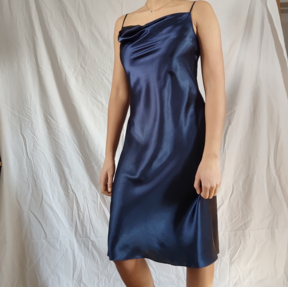 David's Bridal Navy Midi Slip Dress
